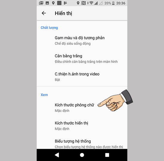 Vào kích thước phông